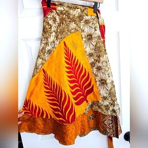 Silk Sari Wrap Skirt, Regular Tea length one size fits most. Red & gold